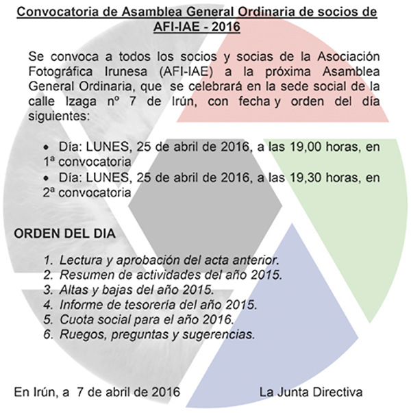 Convocatoria de Asamblea General Ordinaria de socios de  AFI-IAE